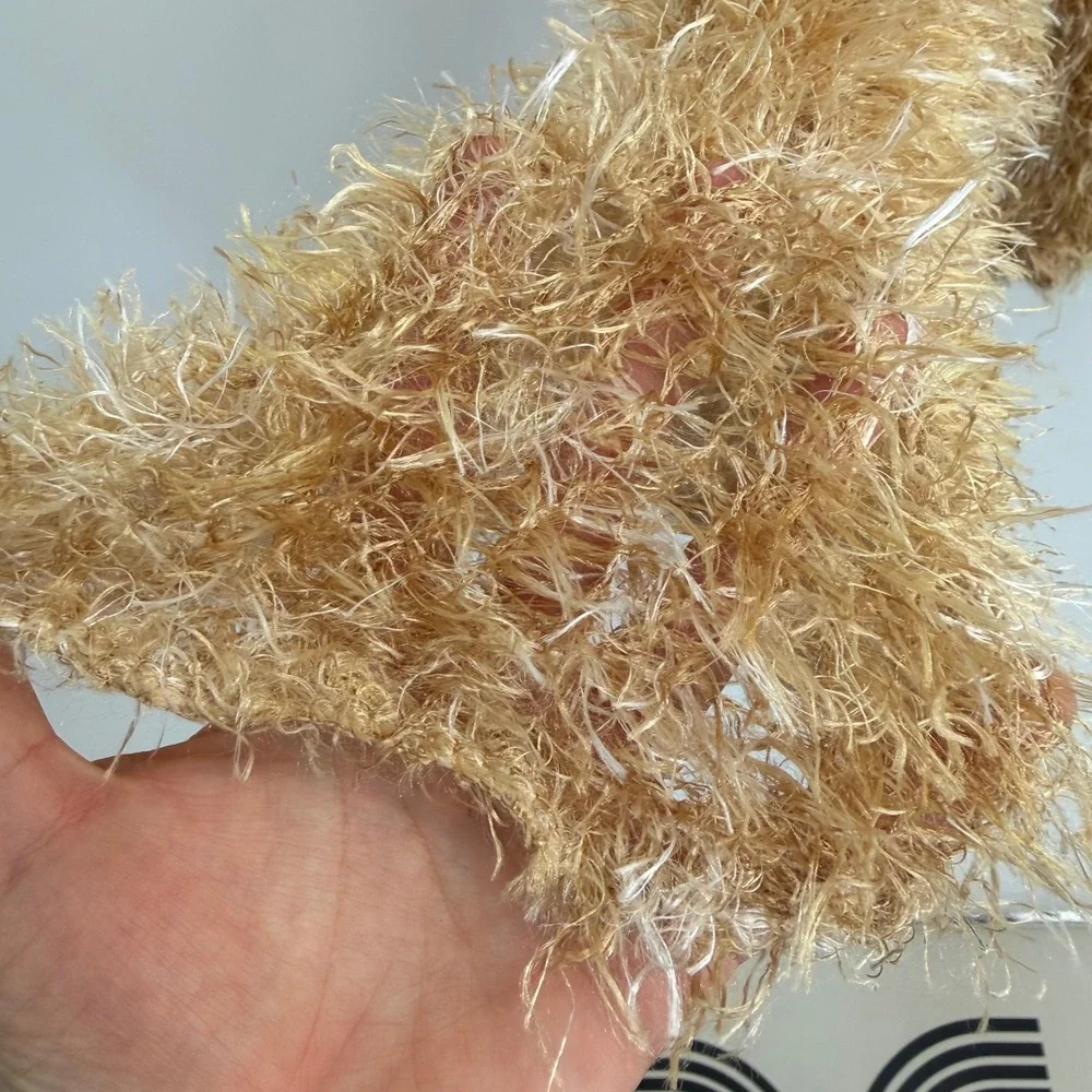 Y2K Fuzzy Fluffy Eyelash Knit Tube Scarf Fairy Whimsy Grunge Tan